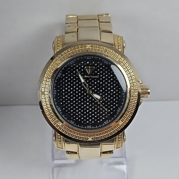 Mens Techno Trend Gold Tone 48mm BLING Crystals Rhinestone Watch New Battery - Picture 2 of 11